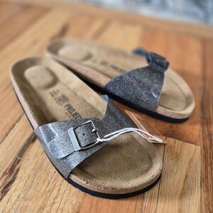 Project Cloud Silver Glitter Double Buckle Comfort Slide Sandals Women's 7 NEW